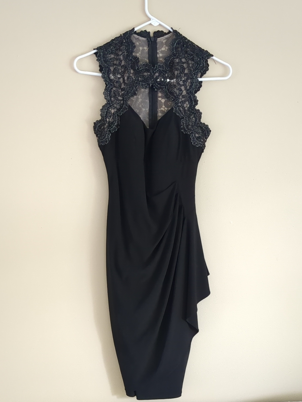 Size 0 Cache Dress Black Ruched Lace